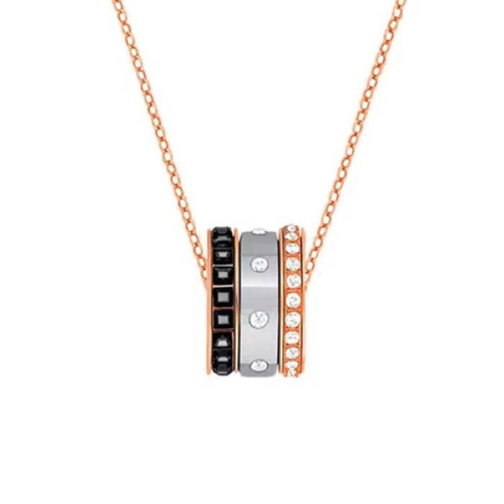 SWAROVSKI BLACK SILVER GOLD TONE HINT WOMENS PENDANT NECKLACE 5353666